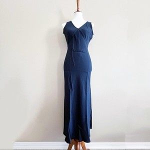 Vintage Laura Ashley Midnight Navy Blue Sleeveless Midi Dress UK 10 US 6